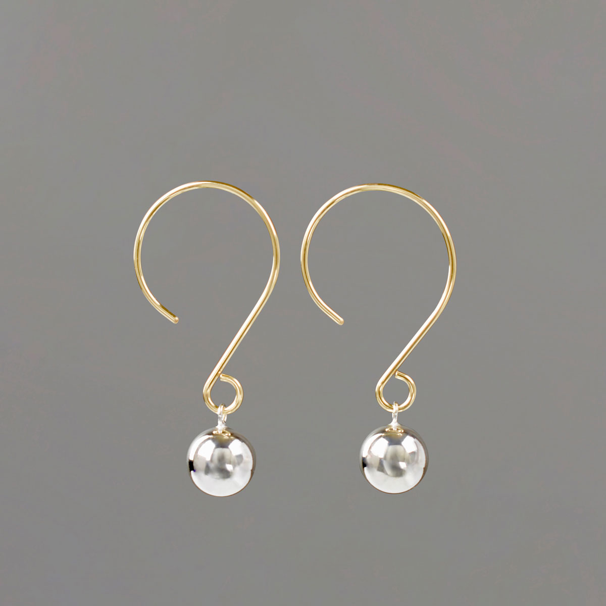 Gold Wire Drop Earrings with Silver Balls