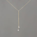 Short Y Double Silver Large Balls in Gold Chain Necklace